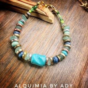 Turquoise and aventurine gold  bracelet